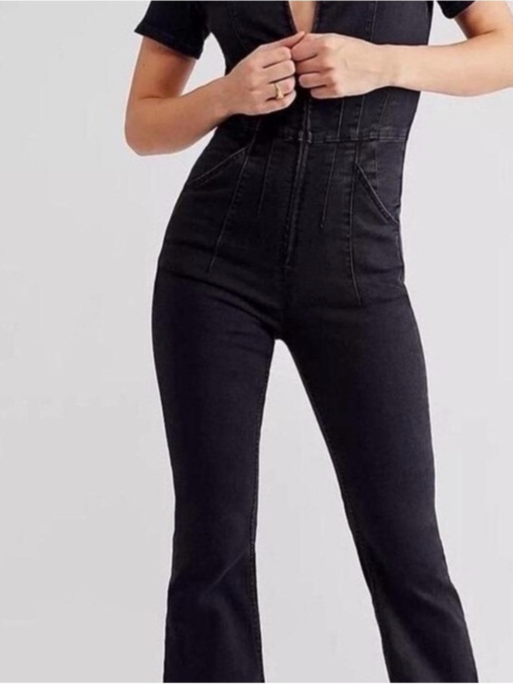 We The Free Jayce Denim Flare Jumpsuit - Size M - Picture 4 of 7